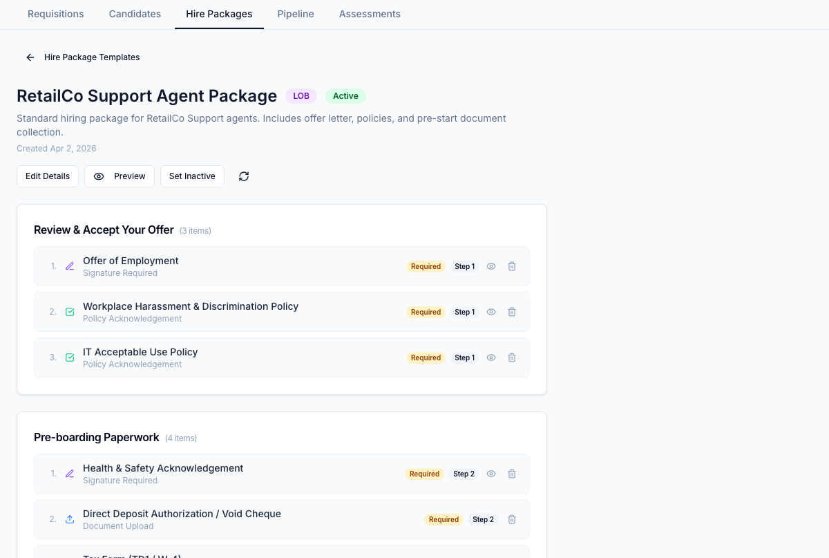 Hire package detail