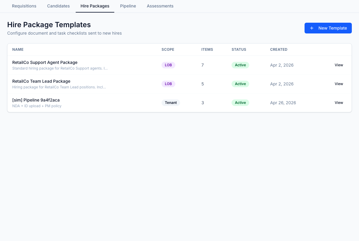 Hire package templates