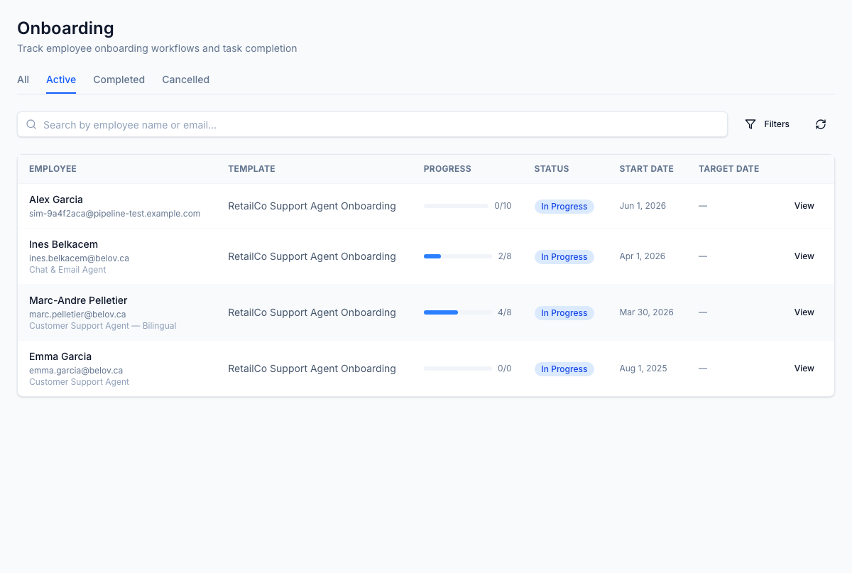 Onboarding list