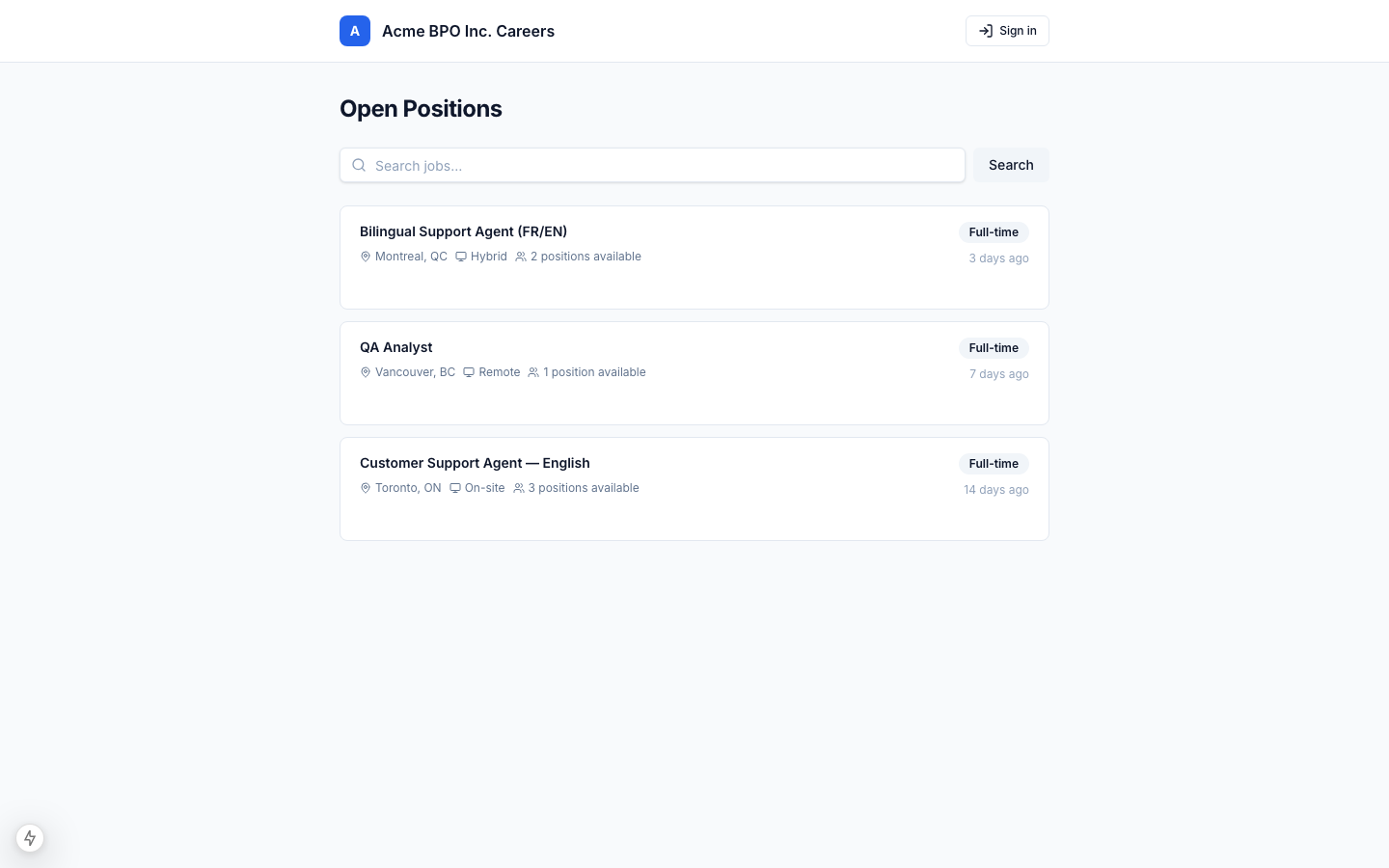 Candidate portal careers page