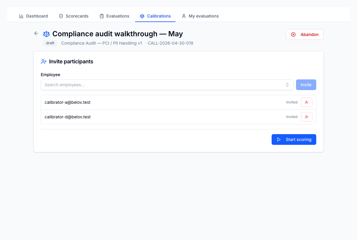 Calibration detail in draft — invite participants